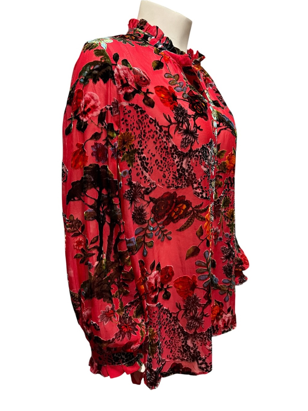 NWT John Mark Magic Moments Plus 1X Red Floral Burnout Velvet Button Blouse Boho - Picture 2 of 13